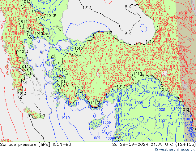 Luchtdruk (Grond) ICON-EU za 28.09.2024 21 UTC