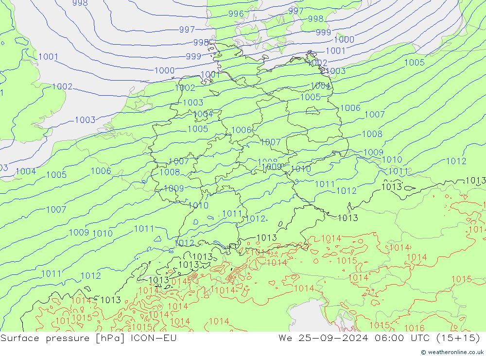 Luchtdruk (Grond) ICON-EU wo 25.09.2024 06 UTC