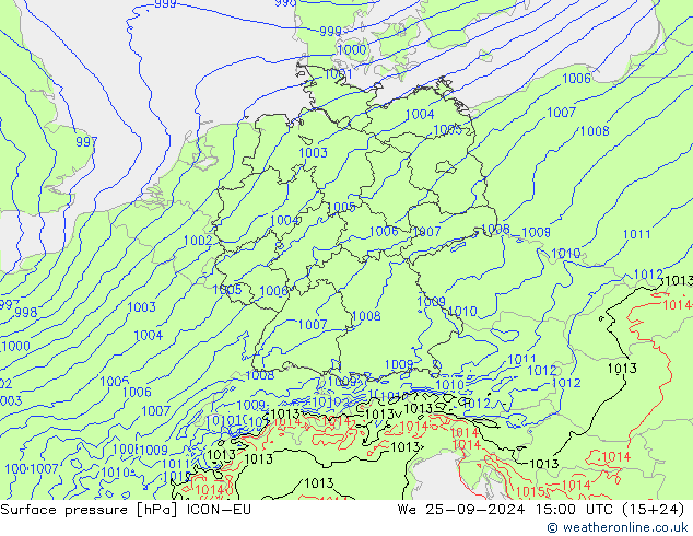 Surface pressure ICON-EU We 25.09.2024 15 UTC