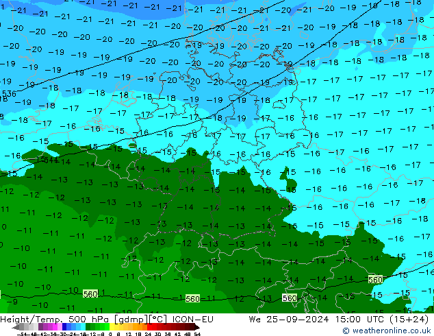 Height/Temp. 500 гПа ICON-EU ср 25.09.2024 15 UTC