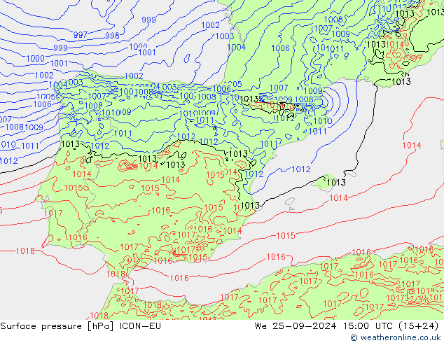 Atmosférický tlak ICON-EU St 25.09.2024 15 UTC