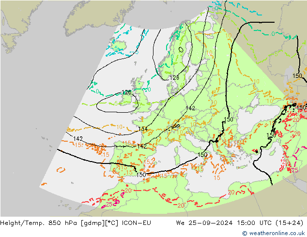 Height/Temp. 850 hPa ICON-EU We 25.09.2024 15 UTC