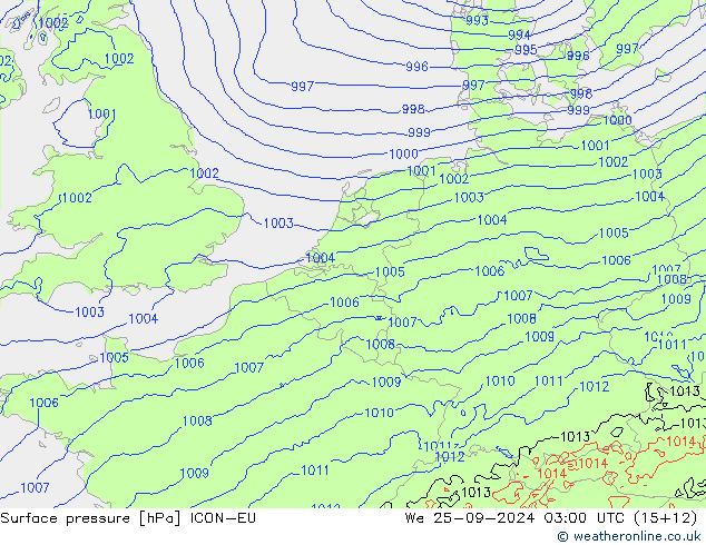 Surface pressure ICON-EU We 25.09.2024 03 UTC