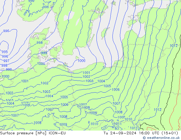 Surface pressure ICON-EU Tu 24.09.2024 16 UTC