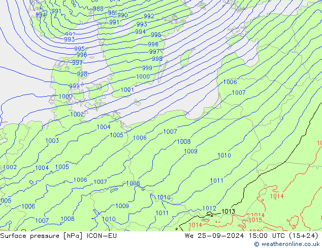 Surface pressure ICON-EU We 25.09.2024 15 UTC