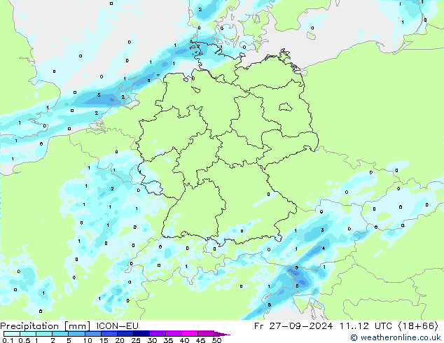 Precipitation ICON-EU Fr 27.09.2024 12 UTC