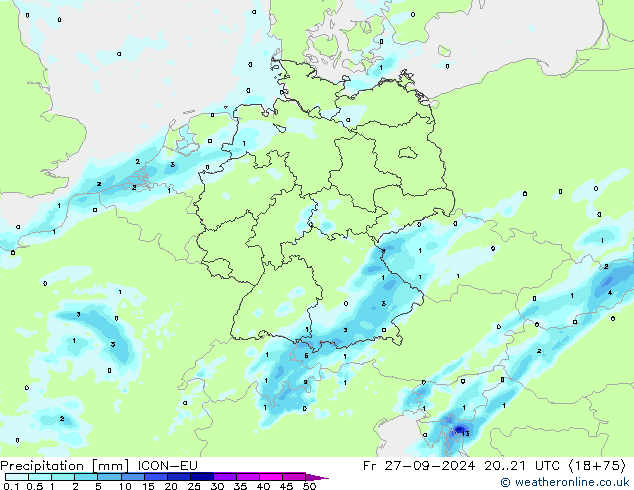 Precipitation ICON-EU Fr 27.09.2024 21 UTC