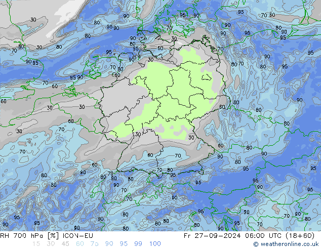 RH 700 hPa ICON-EU  27.09.2024 06 UTC