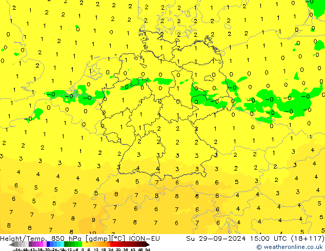 Height/Temp. 850 hPa ICON-EU Su 29.09.2024 15 UTC