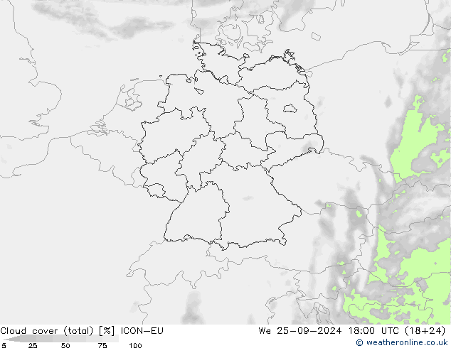 Nubes (total) ICON-EU mié 25.09.2024 18 UTC