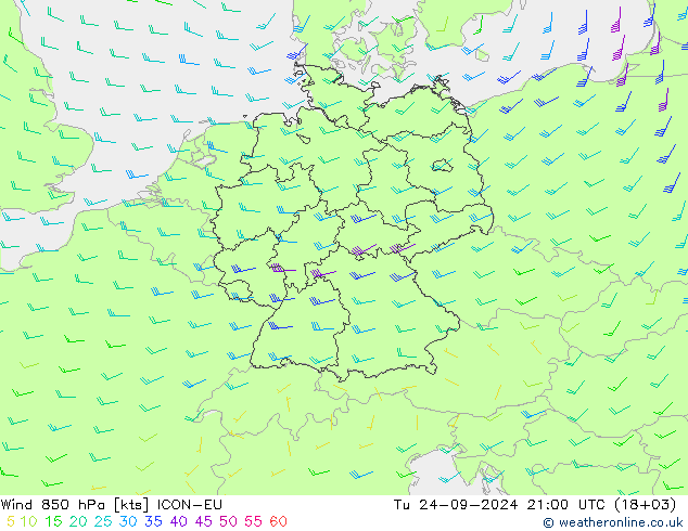 Wind 850 hPa ICON-EU Tu 24.09.2024 21 UTC