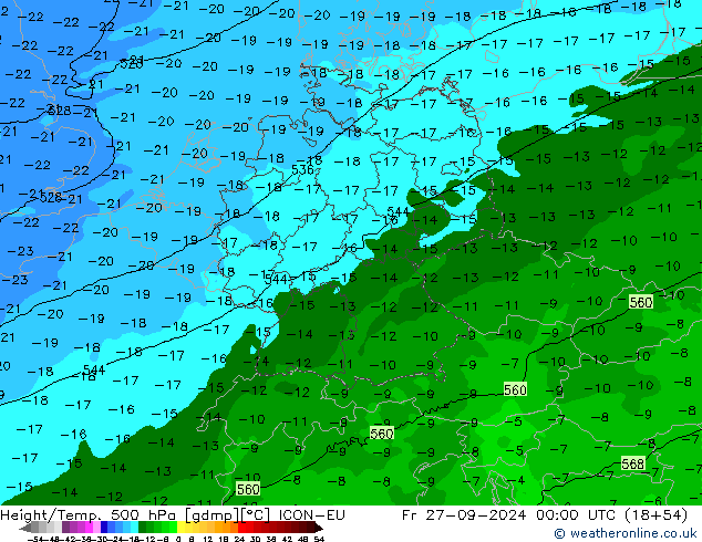 Height/Temp. 500 hPa ICON-EU Fr 27.09.2024 00 UTC