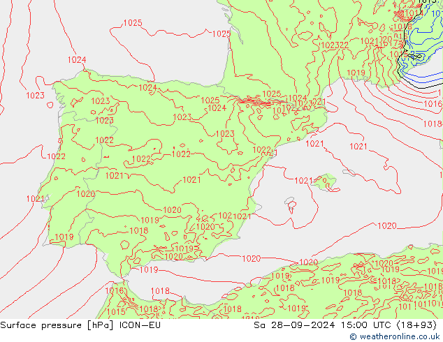 Bodendruck ICON-EU Sa 28.09.2024 15 UTC