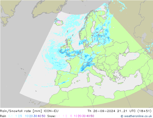 Rain/Snowfall rate ICON-EU Čt 26.09.2024 21 UTC