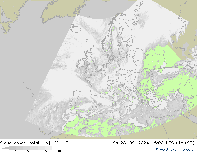 Nuages (total) ICON-EU sam 28.09.2024 15 UTC