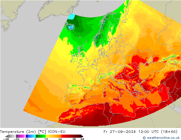 Sıcaklık Haritası (2m) ICON-EU Cu 27.09.2024 12 UTC