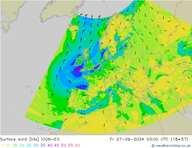 Surface wind ICON-EU Pá 27.09.2024 03 UTC