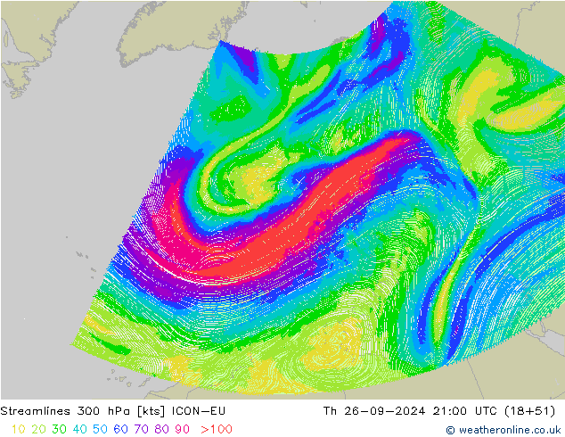 Rüzgar 300 hPa ICON-EU Per 26.09.2024 21 UTC