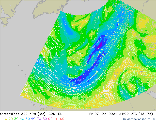 Rüzgar 500 hPa ICON-EU Cu 27.09.2024 21 UTC