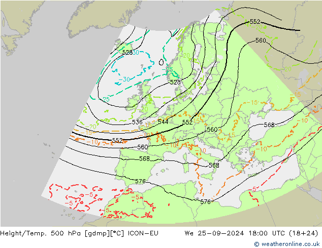 Géop./Temp. 500 hPa ICON-EU mer 25.09.2024 18 UTC