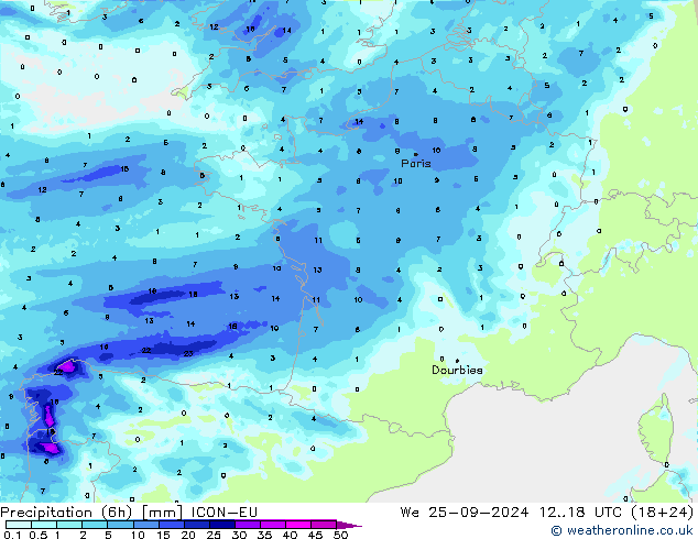 осадки (6h) ICON-EU ср 25.09.2024 18 UTC