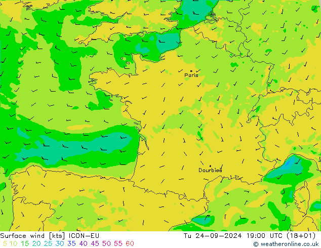 Rüzgar 10 m ICON-EU Sa 24.09.2024 19 UTC