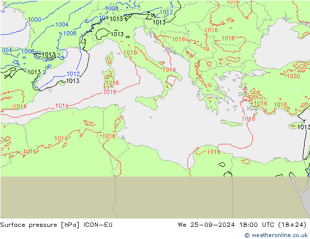 Atmosférický tlak ICON-EU St 25.09.2024 18 UTC