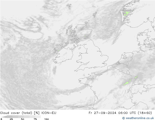 Cloud cover (total) ICON-EU Fr 27.09.2024 06 UTC