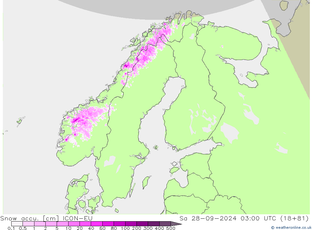 Snow accu. ICON-EU Sa 28.09.2024 03 UTC