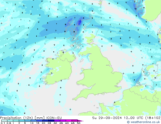 Yağış (12h) ICON-EU Paz 29.09.2024 00 UTC