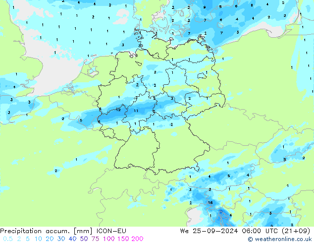 Totale neerslag ICON-EU wo 25.09.2024 06 UTC