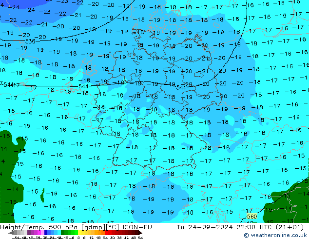 Height/Temp. 500 hPa ICON-EU Di 24.09.2024 22 UTC