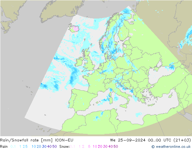 Rain/Snowfall rate ICON-EU We 25.09.2024 00 UTC