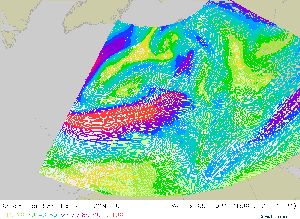 Stromlinien 300 hPa ICON-EU Mi 25.09.2024 21 UTC