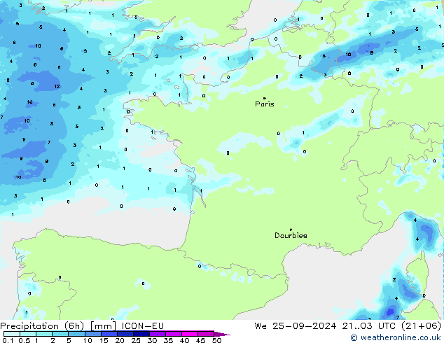 Precipitazione (6h) ICON-EU mer 25.09.2024 03 UTC