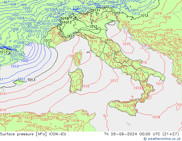 pressão do solo ICON-EU Qui 26.09.2024 00 UTC