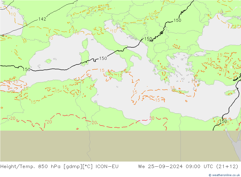 Height/Temp. 850 hPa ICON-EU We 25.09.2024 09 UTC