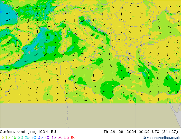 Surface wind ICON-EU Th 26.09.2024 00 UTC