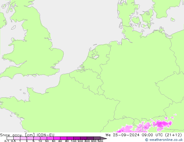 Snow accu. ICON-EU St 25.09.2024 09 UTC