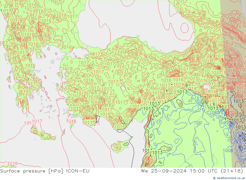 Yer basıncı ICON-EU Çar 25.09.2024 15 UTC