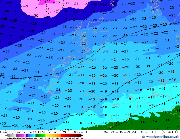 Height/Temp. 500 hPa ICON-EU  25.09.2024 15 UTC