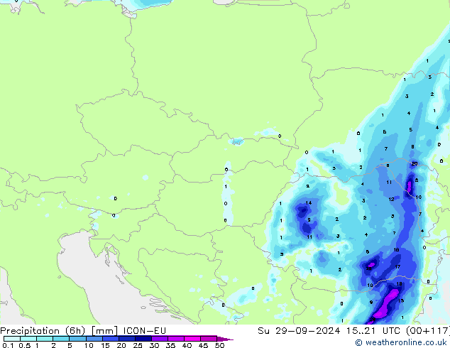 Precipitación (6h) ICON-EU dom 29.09.2024 21 UTC