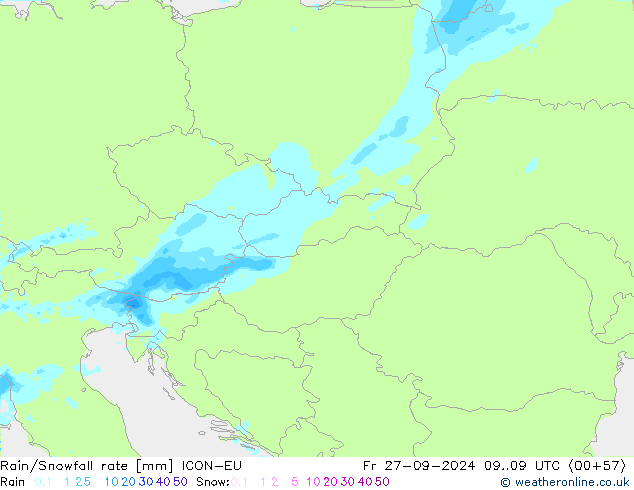 Rain/Snowfall rate ICON-EU Fr 27.09.2024 09 UTC