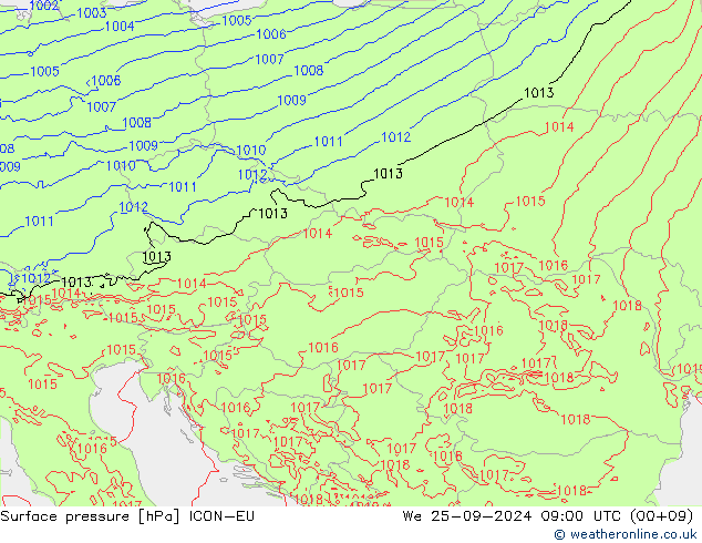 Surface pressure ICON-EU We 25.09.2024 09 UTC