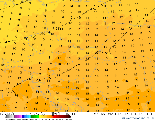 Height/Temp. 850 hPa ICON-EU Fr 27.09.2024 00 UTC