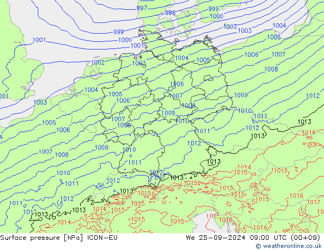 Surface pressure ICON-EU We 25.09.2024 09 UTC