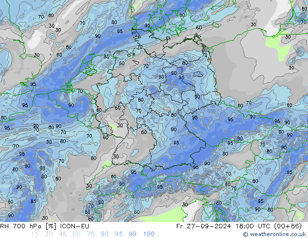 RH 700 гПа ICON-EU пт 27.09.2024 18 UTC