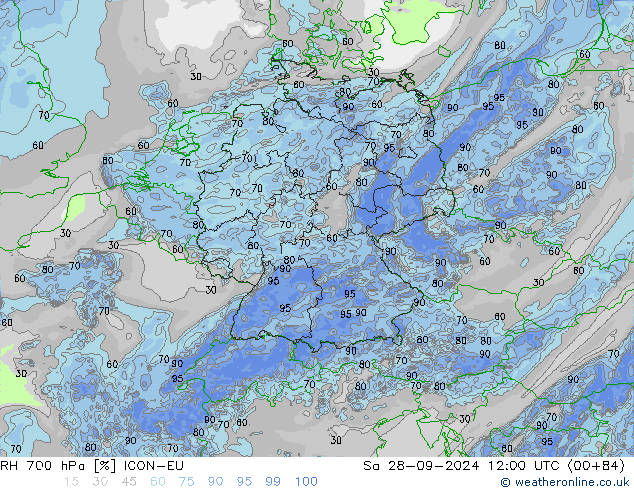 RH 700 hPa ICON-EU Sa 28.09.2024 12 UTC