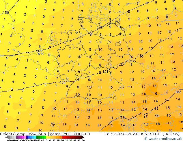 Height/Temp. 850 hPa ICON-EU Fr 27.09.2024 00 UTC