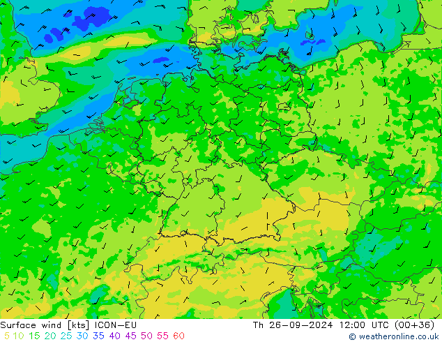 Surface wind ICON-EU Th 26.09.2024 12 UTC